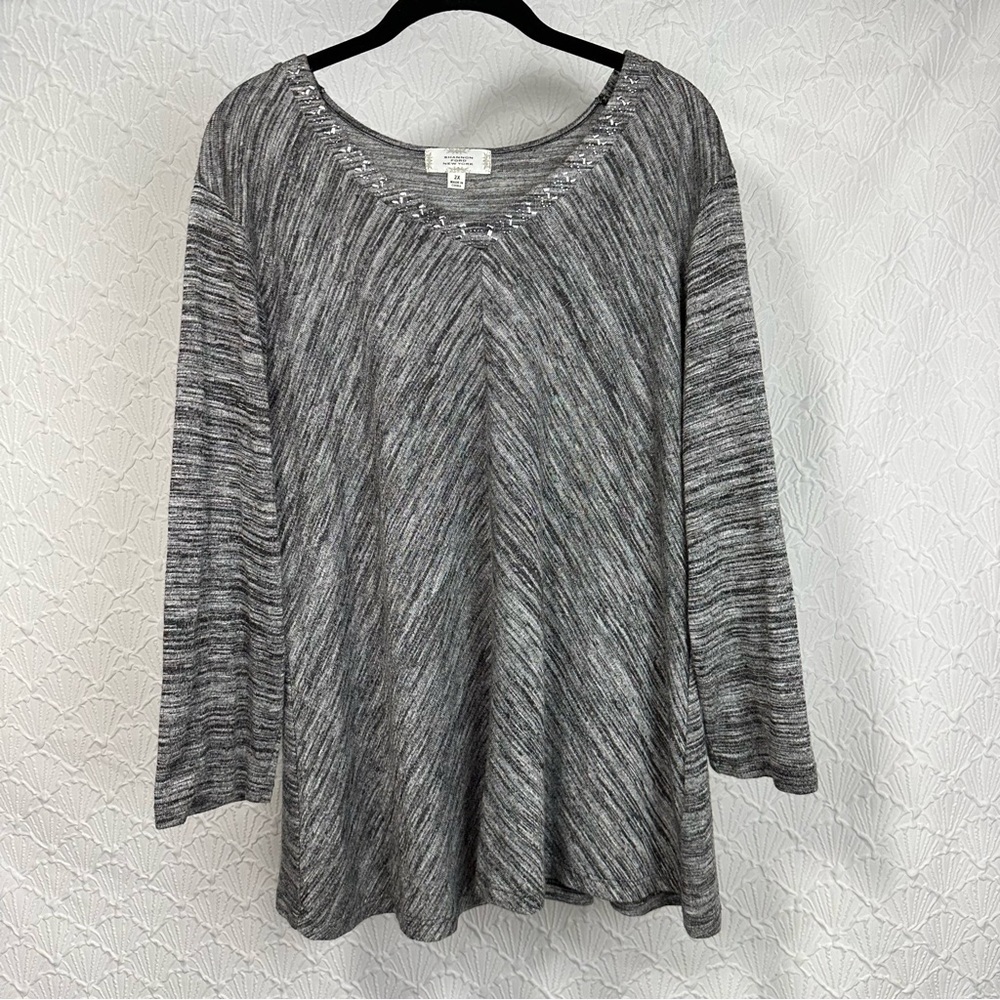 Shannon Ford New York Women’s Size 2X Gem Lined V-neck Heather 3/4 Sleeve Blouse